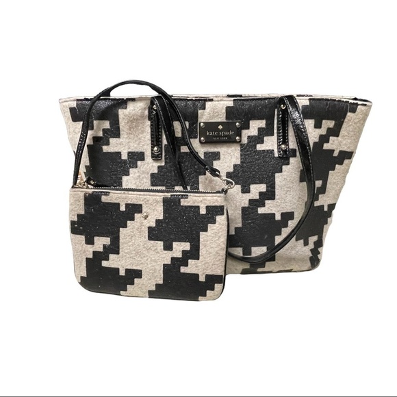Kate Spade ♠️ Houndstooth Twinkle Harmony Alabama Tote and Wristlet 2-Piece - Picture 2 of 11